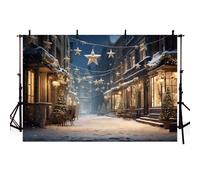 AIBIIN Christmas City Street Photography Backdrop Winter Snow Golden Star Lights House Outdoor Xmas Tree Kids Portrait Photo Background Studio Props 8x6ft