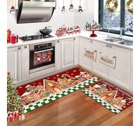 AIBIIN Christmas Kitchen Mat Set of 2 Non-Slip Rubber Runner Rugs Gingerbread Man Kitchen Decor Doormat for Hallway, Dining Room and Entryway 40x60+40x120cm