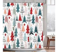 AIBIIN Christmas Shower Curtain Christmas Tree White Snowflake Red Stars New Year Holiday Xmas Bathroom Waterproof Fabric Merry Xmas Theme Shower Curtain 180x180cm