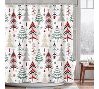 AIBIIN Christmas Tree Shower Curtain 180x180cm | Merry Christmas Star Snowflake Print Pattern Bathtub New Year Winter Bathroom Home Decoration Durable With 12 Hooks