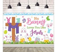AIBIIN Easter Christian Banner No Bunny Loves You Like Jesus Easter Backdrop Spring Bunny Christian Religious Cross Party Decorations Banner for Home, Office, Garden 70.8 x 43.3 Inch
