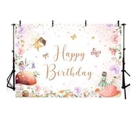 AIBIIN Fairy Birthday Backdrop Elf Mushroom Happy Birthday Part Decoration Background Butterflies Floral Banner for Kid Birthday 7x5ft