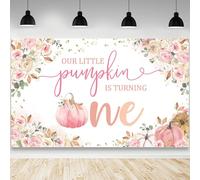 AIBIIN Fall 1st Birthday Decorations Backdrop for Girls Our Little Pumpkin is Turning One Photography Backgroundl Pink Pumpkin Fall Floral Maples Party Decorations Banner 70.8 x 43.3 inch