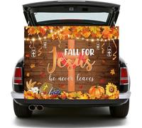 AIBIIN Fall for Jesus He Never Leaves Trunk Backdrop for Photography Autumn Pumpkin Festival Party Background Jesus Cross Religious Decorations Banner Photo