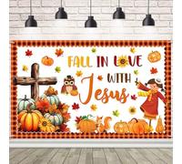 AIBIIN Fall in Love with Jesus Backdrop for Photography Autumn Pumpkin Festival Party Background Jesus Cross Scarecrow Decorations Banner Photo