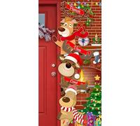 AIBIIN Funny Christmas Decorations Door Cover, Holiday Door Banner Decoration Santa's Stables Reindeer Backdrop for Xmas Christmas Indoor Outdoor Decor 5.9x3.6ft