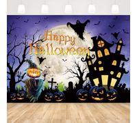 AIBIIN Halloween Backdrop 2.1x1.5m (7x5ft) Evil Pumpkin Scary Castle Spooky Ghost Dead Tree Full Moon Photography Background Banner Decorations for Halloween Horror Themed Party Supplies Photo Props
