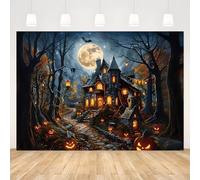 AIBIIN Halloween Backdrop 2.1x1.5m (7x5ft) Scary Castle, Evil Pumpkin, Gothic House, Full Moon, Dead Tree Horror Photography Background Banner Decorations for Halloween Party Supplies Photo Props