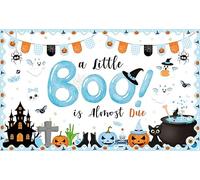AIBIIN Halloween Boo Baby Shower Backdrop for Boy A Little Boo is Almost Due Baby Shower Party Decorations Supplies Halloween Blue Ghost Bat Party Banner Photo Studio Props 70.8 x 43.3 inch