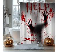 AIBIIN Halloween Shower Curtain Help Me with Bloodys Hands Shadows Scary Spooky Halloween Theme Bathroom Decoration Props Durable Polyester Material with 12 Hooks 180x180cm