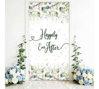 AIBIIN Happily Ever After Door Cover Backdrop for Wedding Eucalyptus Leaves Gold Dots Photography Background Bridal Shower Wedding Party Decorations Banner Photo Props 35.4x70.8 inch