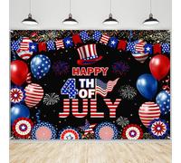 AIBIIN Happy 4th of July Backdrop Independence Day Photography Background Red White Black Blue Fourth of July Memorial Day Patriotic Party Decorations Banner Photo Booth Props 84 x 60 inch