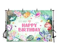 AIBIIN Happy Birthday Background Let's Rock Glitter Jewel Diamond Gemstone Green Watercolor Party Decoration Banner Photo Props 7x5ft