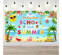 AIBIIN Happy Last Day of School Summer Graduation Backdrop End of School Year Theme Backdrop Hello Summer Beach Theme Preschool Kindergarten Graduation Party Decoration 6x3.6ft