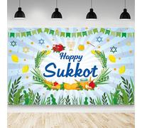 AIBIIN Happy Sukkot Backdrop Green Photography Background Blue Sukko Holiday Party Decorations Banner Photo Booth Props Etrog Lulav Jewish Tapestry Sign Backdrop for Party Supplies 70.8x43.3 inch