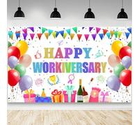 AIBIIN Happy Work Anniversary Decorations Backdrop Colorful Workiversary Banner Feliz Aniversario Party Decorations Banner Anniversary Photo Backdrop Party Supplies 70.8x43.3 inch
