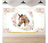 AIBIIN Horse Backdrop Birthday Party for Girl Pink Flowers Gold Dots Western Cowgirl Theme Farm Photograph Background Cake Table Photo Props 180x110cm