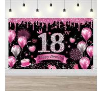AIBIIN Hot Pink 18th Birthday Backdrop Girls Happy 18th Birthday Party Banner18 Years Old Party Decorations Adult Ceremony Party Photo Props 6x3.6ft