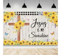 AIBIIN Jesus is My Sunshine Backdrop Religious Cross Faith Photography Background Spring Summer Inspirational Sunflowers Flower Religious Party Decorations Supplies Banner Photo Props