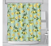 AIBIIN Lemon Shower Curtain Yellow Fruit Green Leaves Shower Curtains Durable Waterproof Fabric Bathtub Decor with 12 Hooks,180x180cm