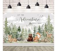 AIBIIN Let The Adventure Begin Backdrop Woodland Baby Shower Decorations Backdrop Adventure Forest Animals Neutral Baby Shower Party Supplies 70.8 x 43.3 Inch