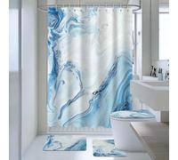 AIBIIN Marble Shower Curtain Sets 4 Piece Abstract Blue Shower Curtain Set with Non-Slip Rugs, Modern Toilet Lid Cover and Bath Mat, Bath Curtain for Bathroom Decor (Hooks Included)