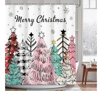 AIBIIN Merry Christmas Shower Curtain Winter Colorful Buffalo Check Plaid Xmas Shower Curtain for Bathroom New Year Holiday Waterproof Fabric Machine Washable 180x180cm.