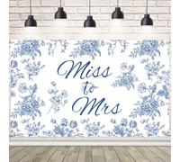 AIBIIN Miss to Mrs Backdrop Blue and White Bridal Shower Photography Background Bride to Be Wedding Engagement Party Decorations Banner 70.8 x 43.3 inch