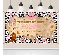 AIBIIN My Second Rodeo 2nd Birthday Backdrop Western Cowgirl Second Bday Photo Photography Background Cow Print Wild West Rustic Wood Party Decorations Banner Photo Shoot Props 70.8 x 43.3 inch