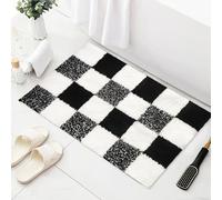 AIBIIN Non-Slip Bath Mat Black and White Checkered Tufted Floor Mat Washable Bathroom Rugs, Cute Bath mat for Bathroom Entryway Bedroom Living Room 40x60cm