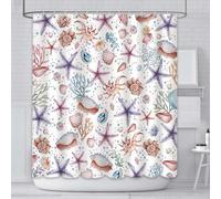AIBIIN Ocean Coral Shower Curtain Beach Marine Animal Starfish Conch Coral Coastal Bathroom Curtains Durable Polyester Material with 12 Hooks 180x180cm