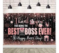 AIBIIN Pink Happy Boss's Day Backdrop Banner Best Boss Ever Decorations Office Background Banner Thank You Party for Best Boss Ever Party Photo Props Backdrop 71 x 43 Inch