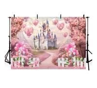 AIBIIN Princess Castle Backdrop Pink Floral Castle Balloons Fantasy Fairy Tale Wonderland Portrait Background Girl Birthday Party Photo Studio Props 7x5ft