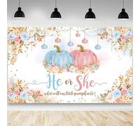 AIBIIN Pumpkin Gender Reveal Backdrop He or She What Will Our Little Pumpkin Be Photography Background Blue Pink Pumpkin Floral Fall Gender Reveal Party Decorations Photo Booth Props 84 x 60 inch