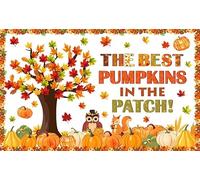 AIBIIN Pumpkin Patch Party Backdrop Fall Thanksgiving Banner Autumn Maple Leaves The Best Pumpkins in The Patch Bulletin Board Decorations Party Photo Background Wall Decor Supplies 70.8 x 43.3 inch