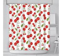 AIBIIN Red Cherries Shower Curtain Watercolor Fruit Cute Bath Curtains Summer Cherry Bathroom Curtain for Bathtub Decoration Durable Polyester Material with 12 Hooks 180x180cm