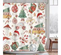 AIBIIN Santa Claus Shower Curtain Christmas Decoration 180x180cm | Merry Christmas Shower Curtain for Bathroom New Year Waterproof Winter Bathroom Decor