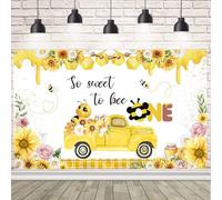 AIBIIN So Sweet to Bee One Backdrop Bee First Birthday Backdrop Bumblebee Honey Bee Sunflower First Birthday Party Photo Backdrops Happy First Bee-Day Photography Background 5.9x3.6ft