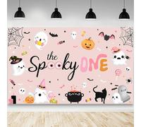 AIBIIN Spooky One Birthday Backdrop for Girl Pink Halloween 1st Birthday Photography Background Happy Booday Banner Halloween 1st Birthday Party Decorations Photo Studio Props 70.8 x 43.3 inch