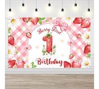 AIBIIN Strawberry Birthday Backdrop Berry First Birthday Party Decorations for Girls Sweet one Birthday Party Supplies 6x3.6ft
