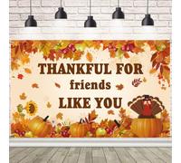 AIBIIN Thanksgiving Fall Happy Friendsgiving Backdrop, Thankful for Friends Like You Photography Background, Brown Wooden Happy Thanksgiving Banner Give Thanks Harvest Party Decors 70.8x43.3inch