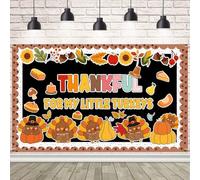 AIBIIN Thanksgiving Turkey Banner Fall Photo Turkey Classroom Decorations Thankful for Our Little Turkeys Cutouts Autumn Leaves Pumpkin Borders for School Home Wall Decor 70.8x43.3inch