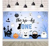 AIBIIN The Spooky One Backdrop Banner Halloween 1st Birthday Party Decorations Halloween Blue Little Boo Party Decor Backdrop for Boys Ghost First Birthday Party Supplies 70.8x43.3 inch