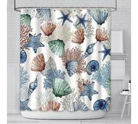 AIBIIN Under The Sea Theme Shower Curtain Set Marine Starfish Seashell coral Sea Waterproof Bath Curtain With 12 Hooks Modern Home Bathtub Fabric Decoration 180x200cm