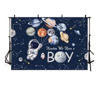 AIBIIN We Have A Boy Backdrop Stars Planet Astronaut Outer Space Theme party background Baby Shower Party Decorations Banner 7x5ft