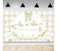 AIBIIN White Goose Gender Reveal Backdrop He or She What Will Baby Be Photography Background Drake Green Bow Gender Reveal Party Decorations Photo Booth Props 70.8 x 43.3 inch
