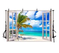 AIBIIN Window Landscape Backdrop Ocean Natural Scenery Window Sea View Photography Background Tropical Tree Summer Luau Beach Party Home Decor Photo Supplies 7x5ft