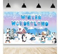 AIBIIN Winter Wonderland Banner Decorations Winter Wonderland Backdrop Decorations Blue Snowman Penguin Banner Background Inside Outside Christmas Party Photo Studio Props 70.8x43.3 inch