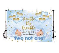 AIBIIN7x5ft Blue Twins Baby Shower Background Heart Shaped Balloon and Gold Sequins Decorations Banner for Boys Double The Trouble Party Backdrop