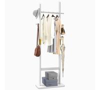 Aibiju Free Standing Coat Rack 180cm Stand with Rectangle Base with 5 Hooks, Wooden Coat Rack with hanging bar, Coat Stand for Purses, Clothes, Scarves in Bedroom, Living Room (White),YD-201